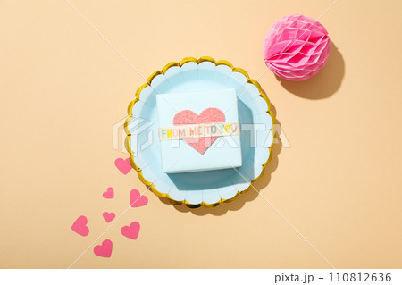 Festive accessories for Valentine's Day, flatlay. 110812636