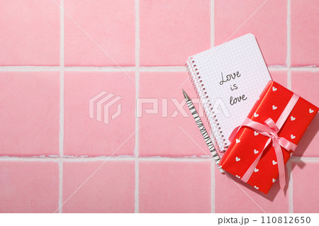 Notepad, letter and other accessories for Valentine's Day. Notepad, letter and other accessories for Valentine's Day. 110812650