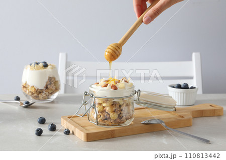 Muesli with yogurt, concept of tasty breakfast 110813442