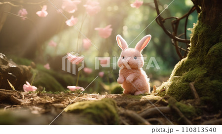 森の中にいるピンク色のうさぎ 森の中にいるピンク色のうさぎ 110813540