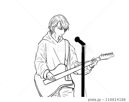 ギターを弾く男性のイラスト。バンドマンのイメージ絵。 110814186