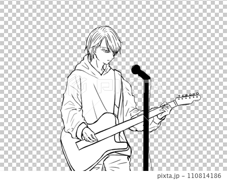 ギターを弾く男性のイラスト。バンドマンのイメージ絵。 110814186