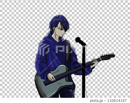 ギターを弾く男性のイラスト。バンドマンのイメージ絵。 ギターを弾く男性のイラスト。バンドマンのイメージ絵。 110814187