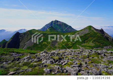 稜線登山道からのニぺソツ山と天狗岳 稜線登山道からのニぺソツ山と天狗岳 110814198