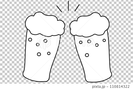 ビールで乾杯してるイメージ、シンプルな線画イラスト 110814322