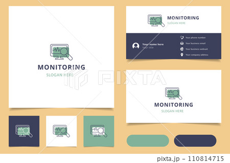 Monitoring logo design with editable slogan. Branding book and business card template. 110814715
