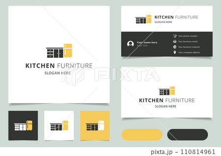 Kitchen furniture logo design with editable slogan. Branding book and business card template. Kitchen furniture logo design with editable slogan. Branding book and business card template. 110814961