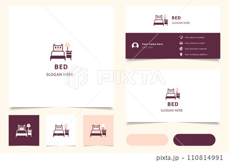 Bed logo design with editable slogan. Branding book and business card template. 110814991