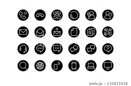 お問い合わせの黒の線画の円形アイコンセット 110815038