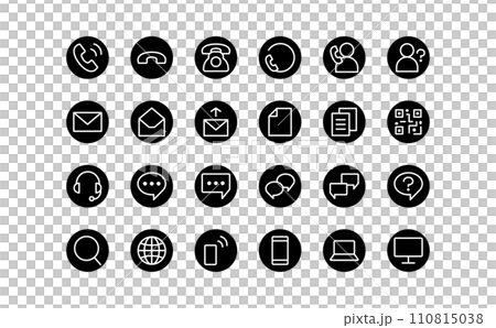 お問い合わせの黒の線画の円形アイコンセット 110815038