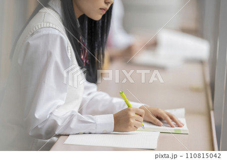 勉強する女子学生の手元 勉強する女子学生の手元 110815042