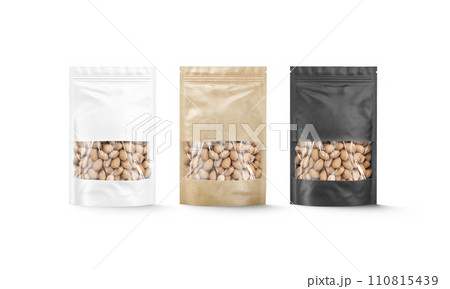 Blank black, white, craft zipper pouch with nuts mockup, isolated Blank black, white, craft zipper pouch with nuts mockup, isolated 110815439