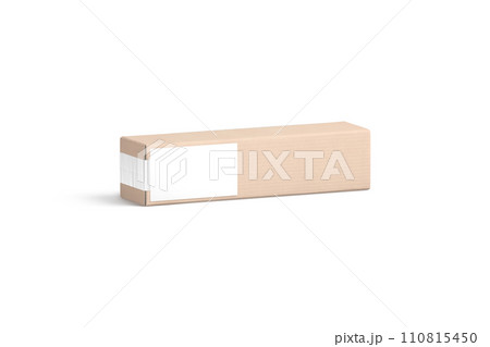 Blank white shipping label on craft box mockup, side view 110815450