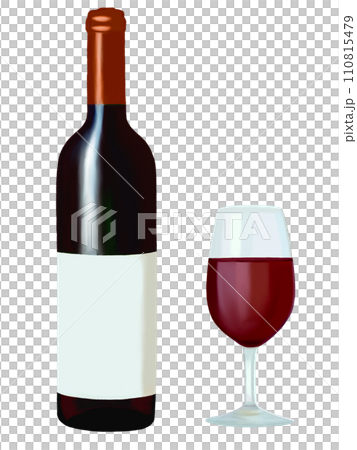 Red wine (bottle and glass) label blank paper 110815479