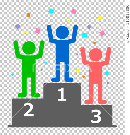 1位から3位の入賞者が祝福される表彰台のイラスト 1位から3位の入賞者が祝福される表彰台のイラスト 110815886