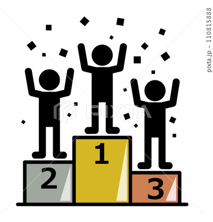 1位から3位の入賞者が祝福される表彰台のイラスト 110815888