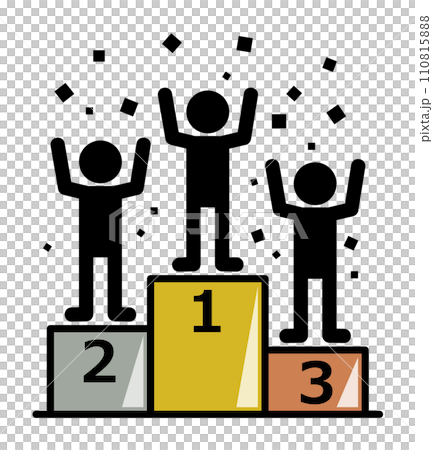 1位から3位の入賞者が祝福される表彰台のイラスト 110815888