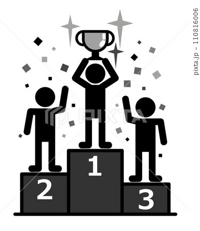 1位から3位の入賞者が祝福される表彰台のイラスト 110816006