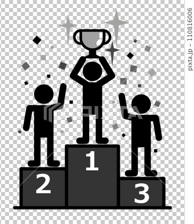 1位から3位の入賞者が祝福される表彰台のイラスト 110816006