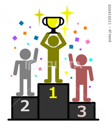 1位から3位の入賞者が祝福される表彰台のイラスト 110816008