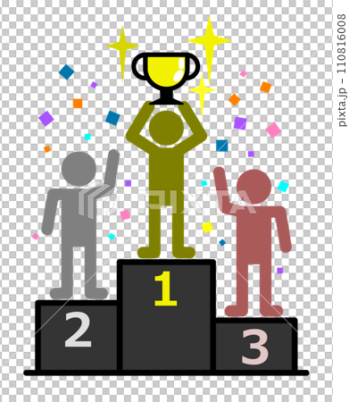 1位から3位の入賞者が祝福される表彰台のイラスト 110816008