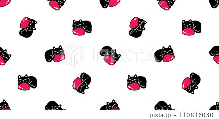 cat seamless pattern hug heart valentine vector black kitten calico munchkin neko cartoon pet doodle tile background gift wrapping paper illustration repeat wallpaper isolated design 110816030