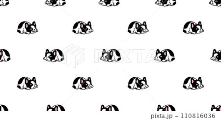 dog seamless pattern french bulldog crouch hungry face sleeping vector cartoon puppy pet doodle gift wrapping paper tile background repeat wallpaper illustration scarf isolated design 110816036