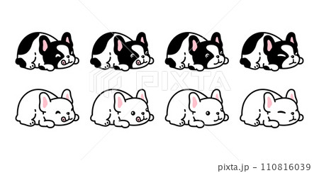 dog vector french bulldog crouch sleeping hungry face icon cartoon character puppy pet doodle symbol tattoo illustration clip art isolated design 110816039