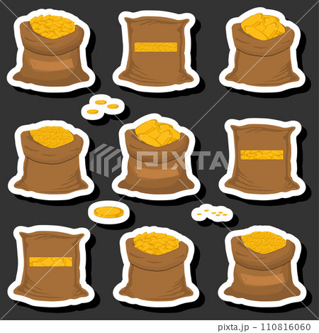 Illustration on theme big colored set different types bags, full sack of coins Illustration on theme big colored set different types bags, full sack of coins 110816060