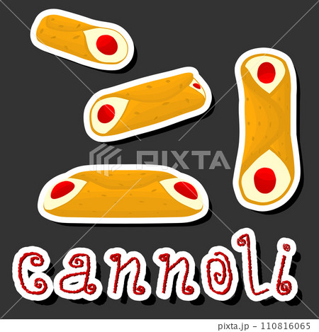 Illustration on theme big set different types sweet waffles Sicilian dessert cannoli 110816065