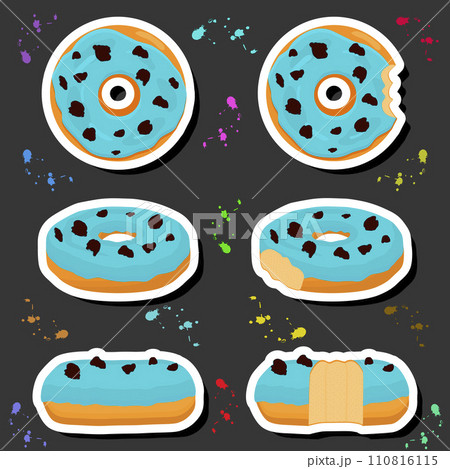 Illustration on theme big set different types sticky donuts, sweet doughnuts various size 110816115