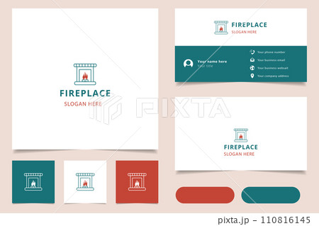Fireplace logo design with editable slogan. Branding book and business card template. 110816145