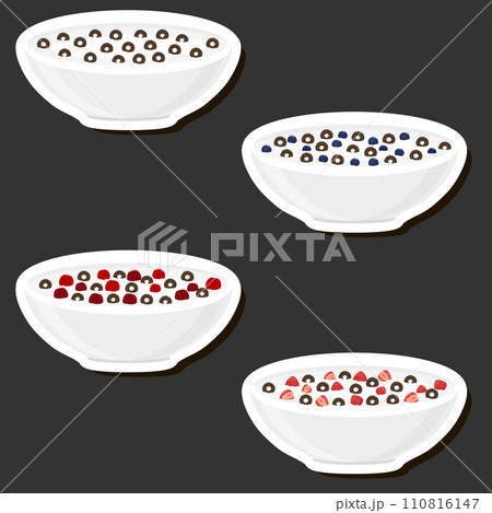 Illustration on theme big set different types dessert sweet milk cereal in bowl 110816147