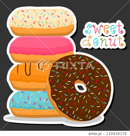 Illustration on theme big set different types sticky donuts, sweet doughnuts various size Illustration on theme big set different types sticky donuts, sweet doughnuts various size 110816170