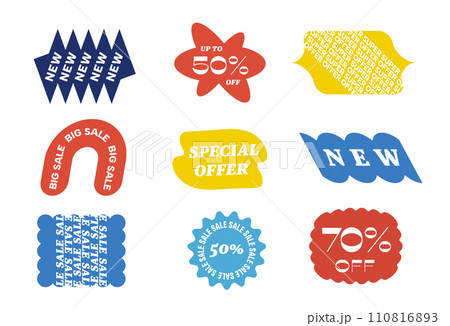 Abstract minimalist labels with trendy geometric shapes. Sale shopping modern stickers. Discount prices 110816893