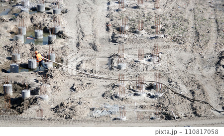 Kiev, Ukraine March 13, 2019:  Workers - zero-cycle construction of the foundation of an entertainment center 110817058