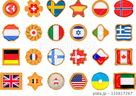 Set homemade cookie with flag country world in tasty biscuit Set homemade cookie with flag country world in tasty biscuit 110817267