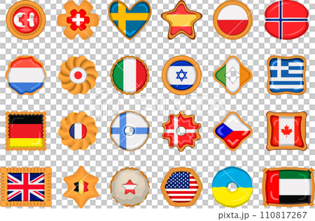 Set homemade cookie with flag country world in tasty biscuit 110817267