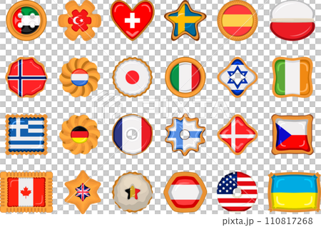 Set homemade cookie with flag country world in tasty biscuit 110817268