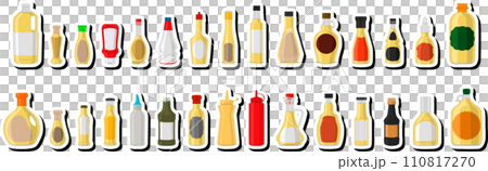 Illustration big kit varied glass bottles filled liquid white wine vinegar Illustration big kit varied glass bottles filled liquid white wine vinegar 110817270
