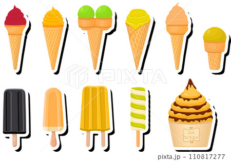 Illustration on theme big kit ice cream popsicle different types in cone waffle cup 110817277