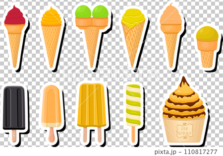 Illustration on theme big kit ice cream popsicle different types in cone waffle cup 110817277