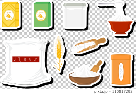 Illustration on theme big set different types dishware filled wheat flour 110817292