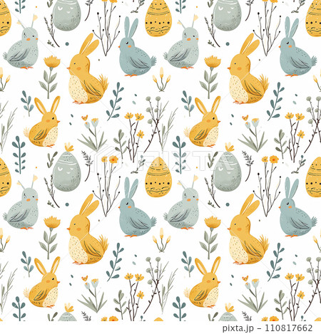 very cute easter clipart seamless pattern. tile very cute easter clipart seamless pattern. tile 110817662