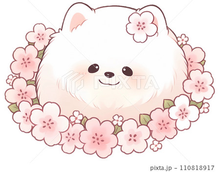 桜の花に囲まれた白いポメラニアンのイラスト /AI生成 桜の花に囲まれた白いポメラニアンのイラスト /AI生成 110818917