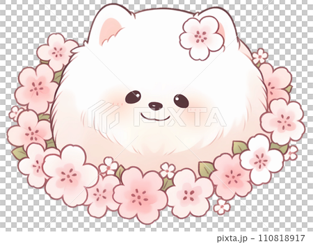 桜の花に囲まれた白いポメラニアンのイラスト /AI生成 桜の花に囲まれた白いポメラニアンのイラスト /AI生成 110818917