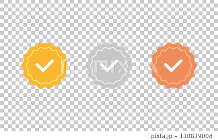 Gold, silver, and bronze checkered icon verification mark vector illustration Gold, silver, and bronze checkered icon verification mark vector illustration 110819008