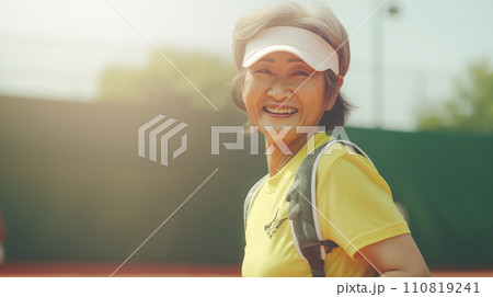 テニスをするおばあさん 110819241