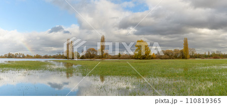 Flooded meadow after heavy rains. Autumn landscape. Flooded meadow after heavy rains. Autumn landscape. 110819365