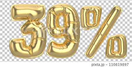 Number Percent 3D Rendering Gold Metal Discount 110819897